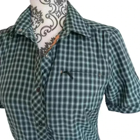 Icebreaker Shirt Short Sleeves Button Down Green Blue Pocket Women's size Small - Picture 5 of 11
